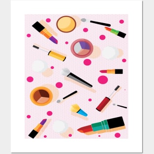 Girly Pink Makeup Pattern Posters and Art